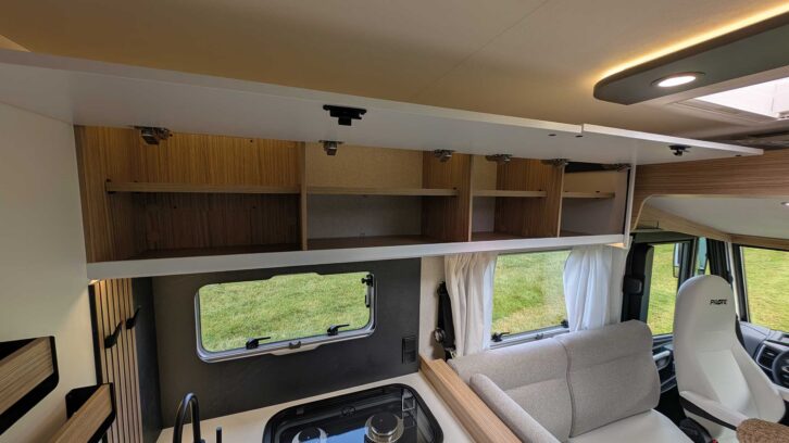 Storage lockers above the kitchen and the lounge