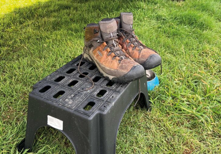 A pair of boots on a step