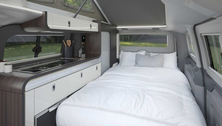 The rear seat made into a double bed