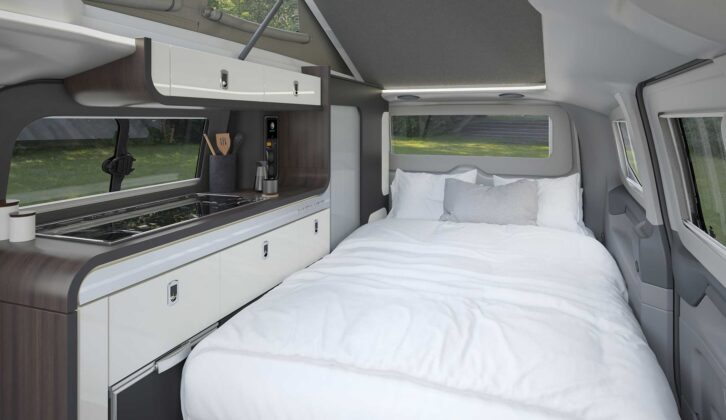 The rear seat made into a double bed