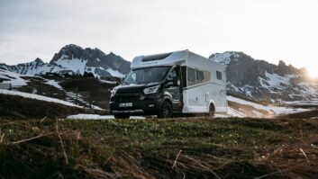 A motorhome from the Sunlight UNLTD range being driven along a road