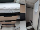 The drawers under the island bed (left); and the wardrobe in the bedroom (right)