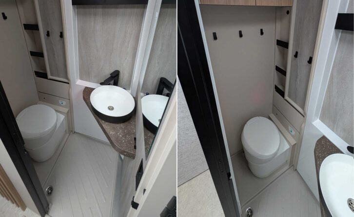The washroom (left) and the toilet (right)