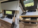 The kitchen (left) and the drawers open (right)