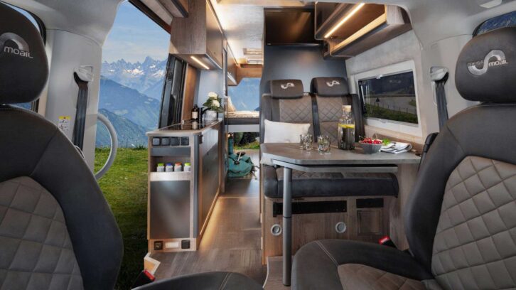 Looking rearwards in a Mega Mobil campervan