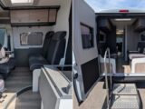 The front dinette (left) and rear lounge (right) in the Merlin 144