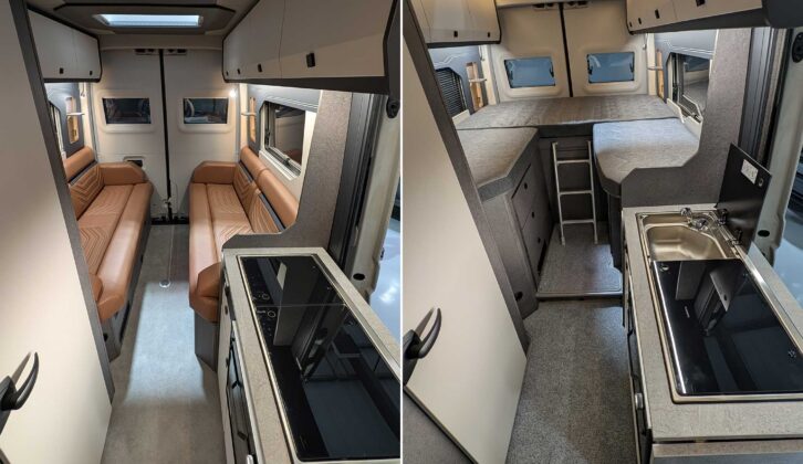 The parallel lounge at the rear of the 600B (left) and the rear beds in the 600G