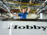 A worker at the Hobby factory