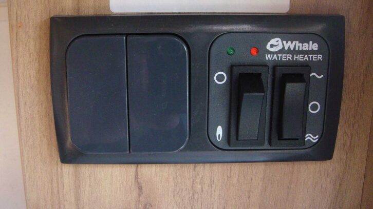 A red light on the Whale hot water heater switch