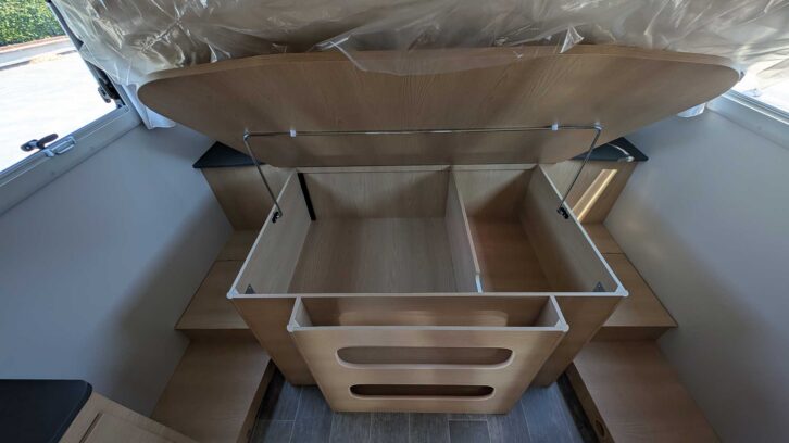 The storage beneath the island bed