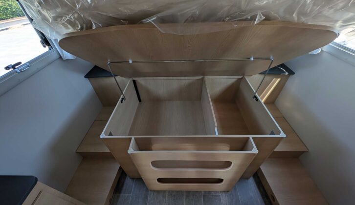 The storage beneath the island bed