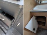 The kitchen drawers (left) and washroom storage (right)