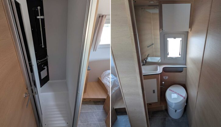 The shower (left) and main washroom (right)