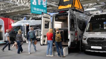 Visitors to the Bailey stand at the Motorhome and Caravan Show
