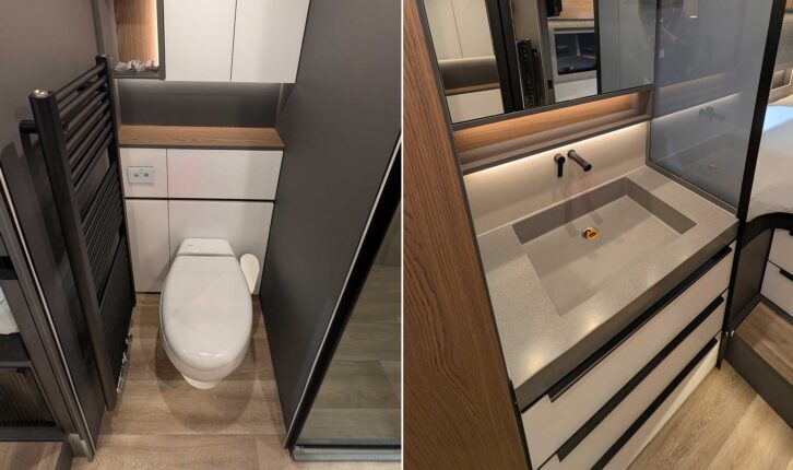 The toilet (left) and washroom (right) in the Flair 920