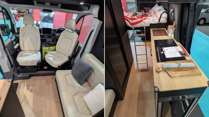 The cab in the Pioneer (left) and looking rearwards in the Pioneer (right)